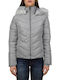 Biston Women's Short Puffer Jacket for Winter with Detachable Hood Gray