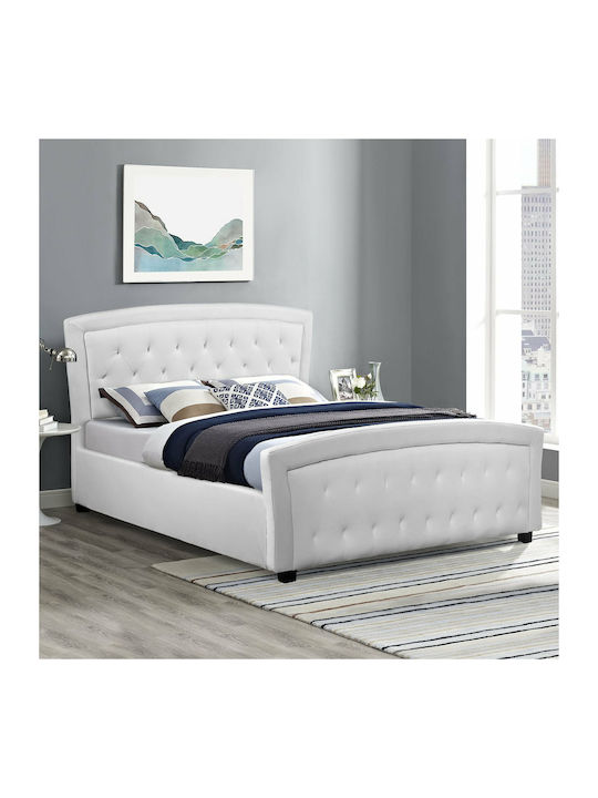 Odelia Κρεβάτι Διπλό Επενδυμένο με Δερματίνη Λευκό με Τάβλες για Στρώμα 150x200cm