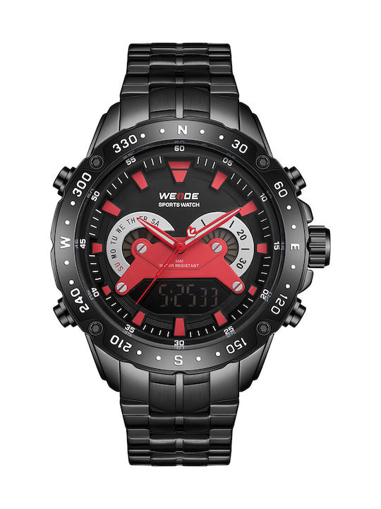 Weide Мъжки Часовник 47mm Хронограф На Батерия С Черна Стоманена Гривна