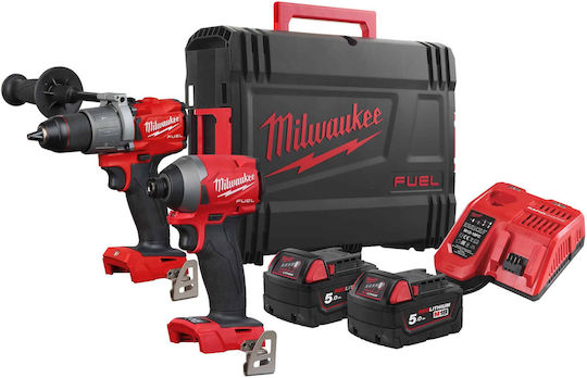Milwaukee M18 FPP2A2-502X Σετ Κρουστικό Δραπανοκατσάβιδο & Παλμικό Κατσαβίδι 18V με 2 Μπαταρίες 5Ah και Θήκη