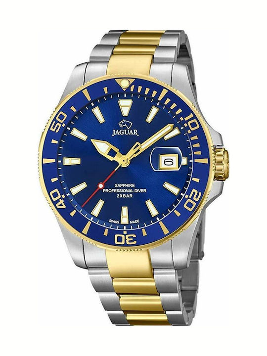 Jaguar Professional Diver Two Tone Stainless Steel Bracel Watch Battery with Metal Bracelet Jaguar Professional Diver Two Tone Stainless Steel Bracel Watch Battery with Metal Bracelet