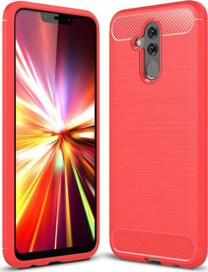 Hurtel TPU Carbon Fiber Brushed Umschlag Rückseite Silikon Rot (Huawei Mate 20 Lite)