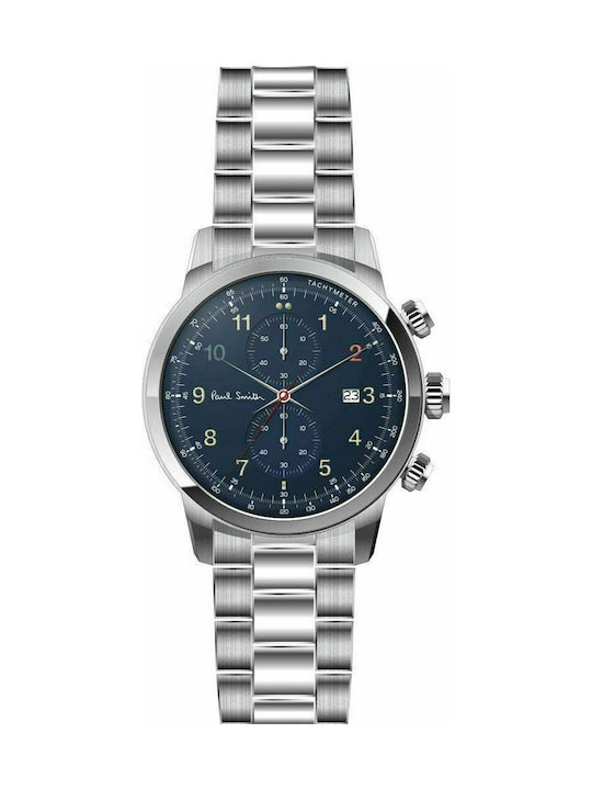 Paul Smith Block Chrono Watch Chronograph Battery with Silver Metal Bracelet