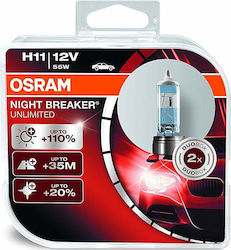 Osram Λάμπες Αυτοκινήτου Night Breaker Unlimited +110% H11 Αλογόνου 12V 55W 2τμχ