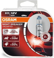 Osram Λάμπες Αυτοκινήτου Night Breaker Unlimited +110% H1 Αλογόνου 12V 55W 2τμχ