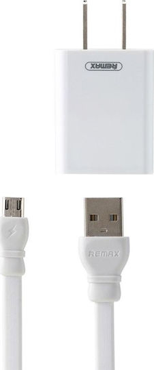 Remax Φορτιστής με Θύρα USB-A και Καλώδιο USB-C Λευκός (TRAVEL)