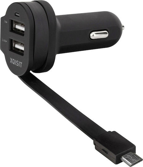 Xqisit Φορτιστής Αυτοκινήτου Dual Car Charger 6A micro USB 30W 6A με Θύρες: 2xUSB μαζί με Καλώδιο Lightning Μαύρος
