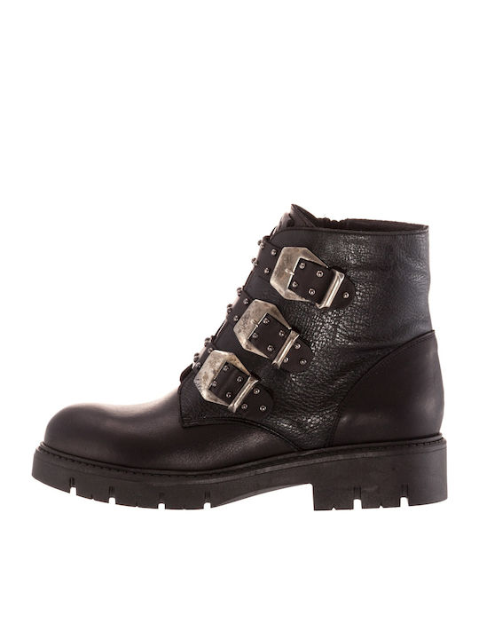 Leder Stiefeletten Damen Schwarz