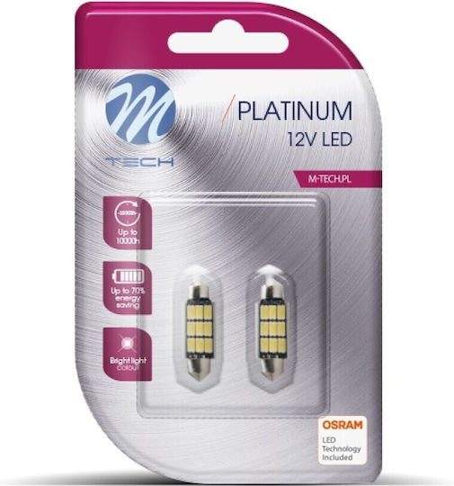 M-Tech Λάμπες Αυτοκινήτου & Μοτοσυκλέτας C5W Canbus LED Θερμό Λευκό 12V 3.2W 2τμχ