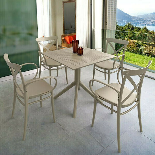 Sky Outdoor Dinner Free Standing Polypropylene Table Taupe 80x80x74cm