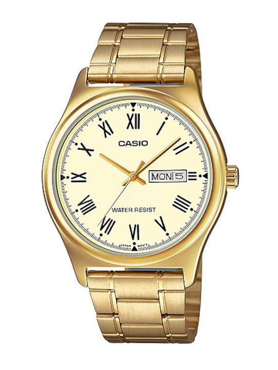 Casio Ανδρικό Ρολόι 38mm Μπαταρίας με Χρυσό Ατσάλινο Μπρασελέ