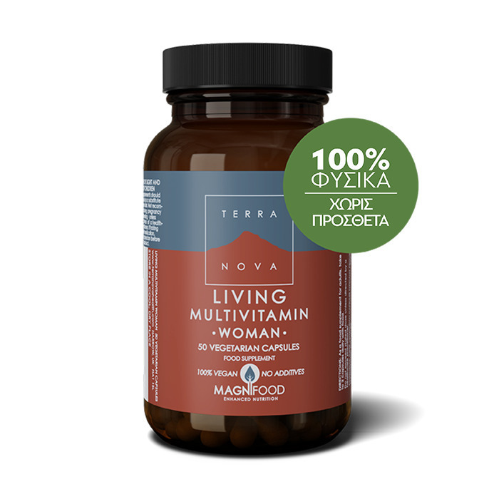 TerraNova Living Multivitamin Woman Πολυβιταμίνη για Ενέργεια, Ενίσχυση του Ανοσοποιητικού & τα Μαλλιά 50 φυτικές κάψουλες