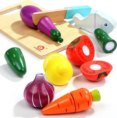 Top Bright Fruits & Vegetables Toy Δίσκος Κοπής με Λαχανικά made of Wood for 3+ Years Old 9pcs