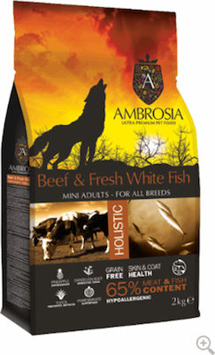 Ambrosia Beef & Fresh White Fish Mini Adults Grain Free Dry Dog Food for Small Breeds with Meat and Fish 2kg