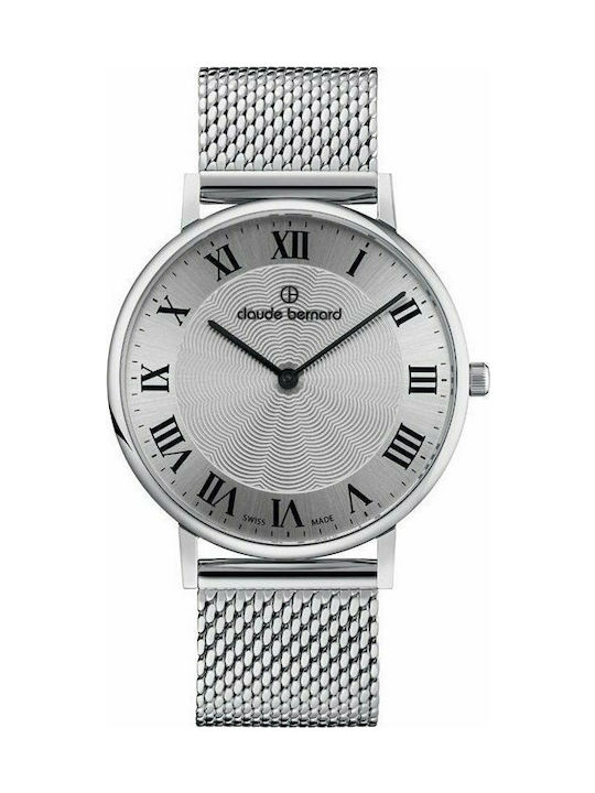 Claude Bernard Slim Line Uhr Batterie mit Silber Metallarmband