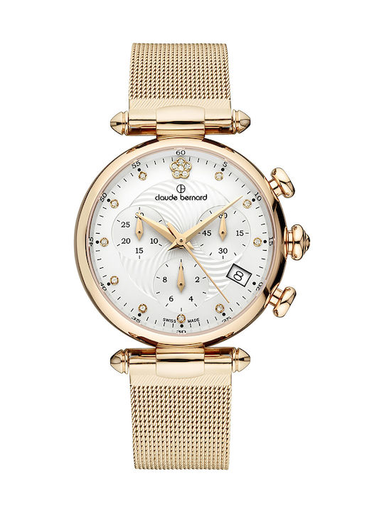 Claude Bernard Dress Code Crystals Watch Chronograph with Gold Metal Bracelet