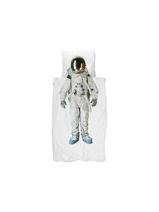 Snurk Astronaut Set Kids Duvet Cover Single with Pillowcase White 160x220cm