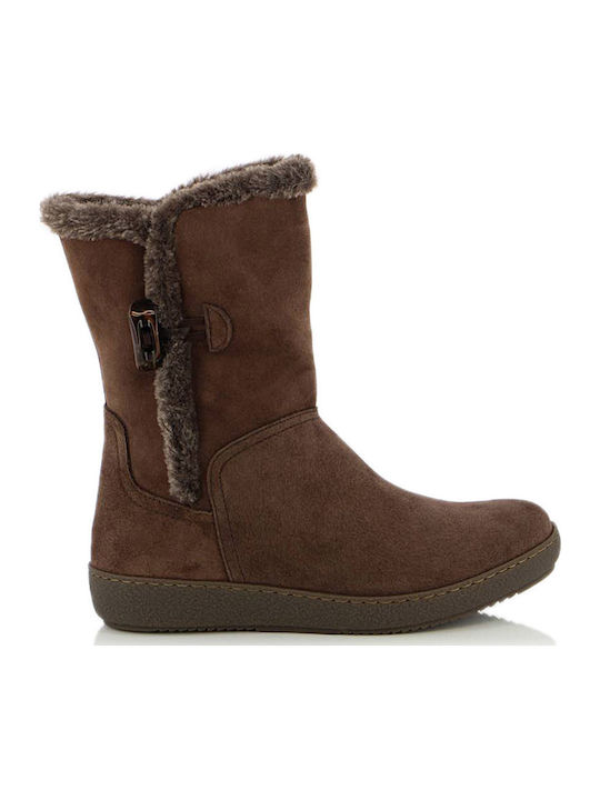 Suede Women's Boots with Rubber & Fur Tabac Brown