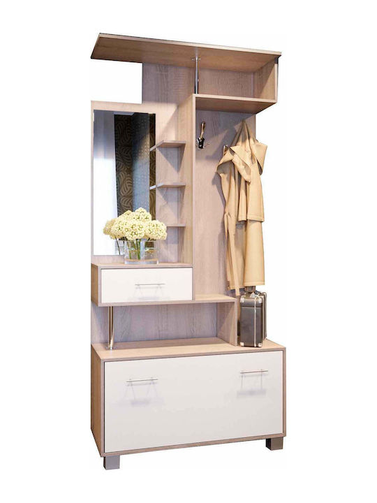 Amita Hallway Furniture with Mirror / Coat Rack & Shoe Cabinet Oak / White 100x40.5x215.5cm