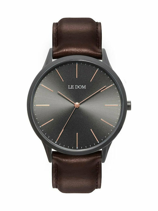 Le Dom Classic Ανδρικό Ρολόι 40mm Μπαταρίας με Καφέ Δερμάτινο Λουράκι