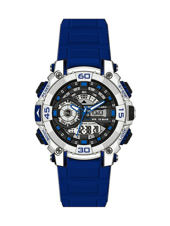 Q&Q Watch Battery with Blue Rubber Strap GW87J802Y