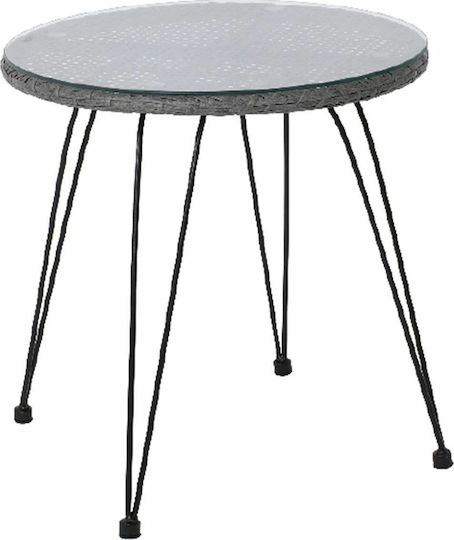 Salsa Auxiliary Outdoor Free Standing Table with Glass Surface and Metal Frame Black, Grey 52x52x53cm