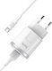 Hoco Charger with USB-A Port and Cable micro USB White (C37A Thunder Power)