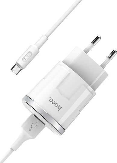 Hoco Charger with USB-A Port and Cable micro USB White (C37A Thunder Power)