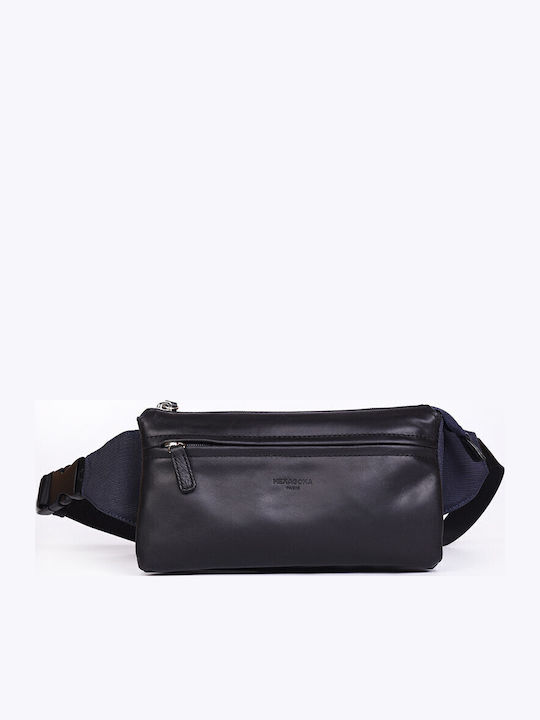 Hexagona Leather Waist Bag Navy Blue