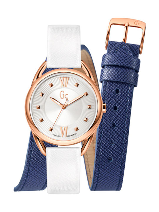 GC Watches Γυναικείο Ρολόι 32mm Μπαταρίας με Λευκό Δερμάτινο Λουράκι