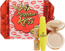 W7 Cosmetics Grab & Go Makeup Set for Face, Eyes & Lips with Toiletry Bag Mistletoe Kiss 3pcs