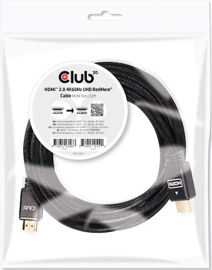Club3D HDMI 2.0 Premium High Speed 4K 60Hz HDR Braided Cable HDMI male - HDMI male 10m Μαύρο