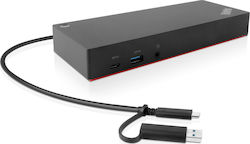 Lenovo ThinkPad Hybrid USB-A / USB-C Stație de andocare cu HDMI/DisplayPort 4K PD Ethernet și conexiune 2 monitoare Negru