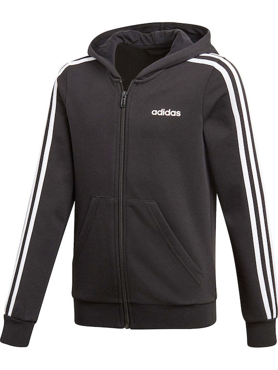 Athletic Kids Sweatshirt Cardigan Cotton with Hood Black Essentials 3-Stripes