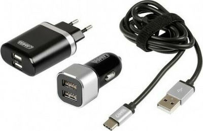 Lampa Auto- und Steckdosenset mit USB-A Anschluss und Kabel USB-C Silber (38853)