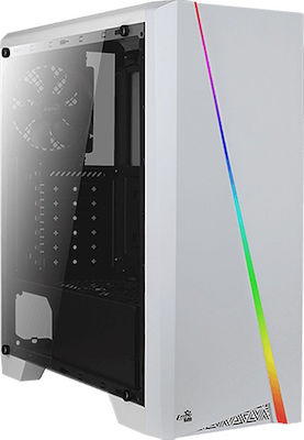 Aerocool Cylon Гейминг Midi Tower Компютърна кутия със странично прозорче и RGB осветление Бял