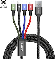 Baseus Rapid Braided USB to 2x Lightning / Type-C / micro USB Cable Πολύχρωμο 1.2m (CA1T4-A01)