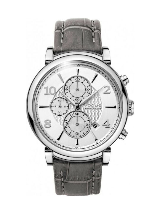 Vogue Ανδρικό Ρολόι 44mm Μπαταρίας με Γκρι Δερμάτινο Λουράκι
