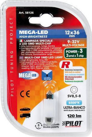Lampa Lampen Auto Mega-Led Hi-Power 3 C10W / C5W LED 6500K Kaltes Weiß 9-32V 1Stück