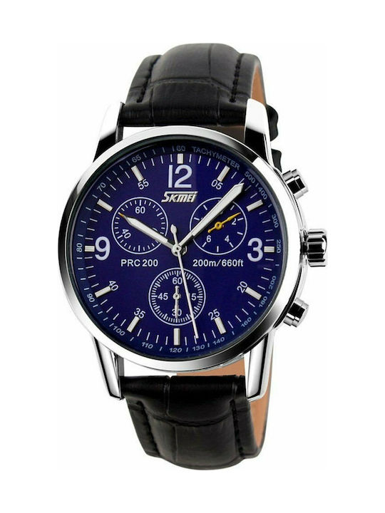 Skmei 9070 Ρολόι Μπαταρίας με Δερμάτινο Λουράκι Black / Blue