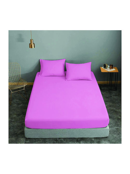 Le Blanc Sheet Double with Elastic 150x200+20cm. Cotton Line Lilac
