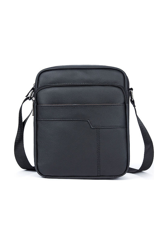 Leder Herrentasche Schulter / Crossbody Schwarz