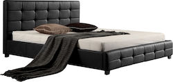 Fidel Super Double Bed Padded with Leather with Slats Black 160x200cm