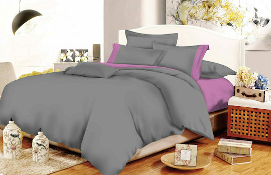 Le Blanc Cotton Line Σετ Σεντόνια Μονά 160x240εκ. Γκρι-Λιλά (3τμχ)