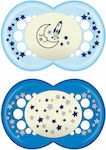 Mam Orthodontic Pacifiers Silicone Night Stars-Moon - Light Blue-Blue for 16+ months 2pcs