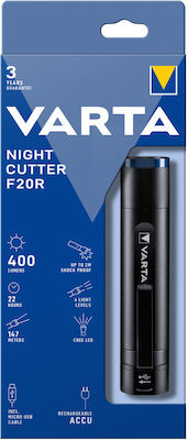 Varta Wiederaufladbar Taschenlampe LED Wasserdicht IPX4 mit maximaler Helligkeit 400lm Night Cutter