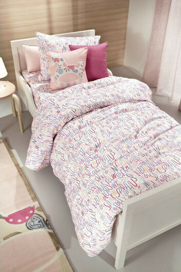 Saint Clair Letters Παιδική Παπλωματοθήκη Μονή Βαμβακερή Letters Pink 160x220εκ.