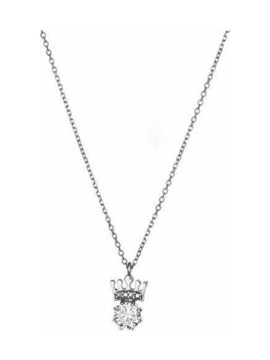 Silver crown necklace with cubic zirconia stone