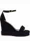 Sante Women's Suede Ankle Strap Platforms Black