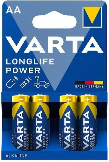 Varta 4 Pack Alkaline Batteries AA LongLife Power 1.5V